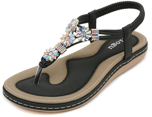 FOGOIN Sandales Femme Plage Tong Bohème Chaussures Plate Été | Elégante, Sandalette Nu-Pieds, Tongs De Plage, Légères, Semelle Antidérapante