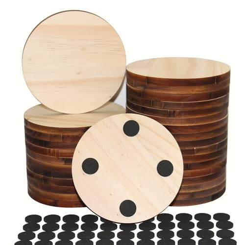 MONKEY SUN 30 Pack Unfinished Wooden Coasters, 4 Inch Round, Crafts Coasters for DIY Stained Painting Drawing Wood Engraving Wood Burning Laser Home Decoration