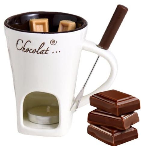 chocolateFondue Mug, 130ml chocolateHeating Cup, Ceramic chocolateMelting Mugs, Multi-Purpose Butter Warmer with Fondue Fork, Individual Fondue Delight Mug, Melt Hot Pot Cup for Picnics