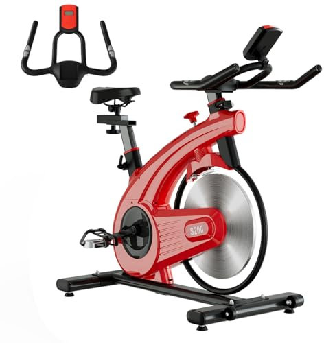 UPREIGN Indoor Exercise Cycling Bike - Adjustable Resistance Stationary Bike for Home Exercise, Indoor Cycling Bike with Digital Display and Heart Rhythm Rate Monitor, 300 lb Weight Capacity, Red