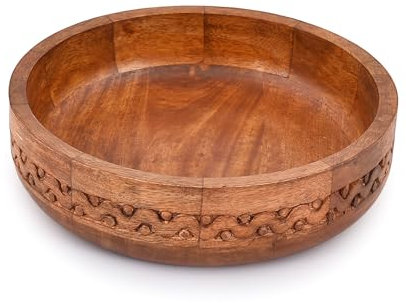 Kimona Fruit Bowl Wooden Bowls for Food, Fruits, Salad, or Popcorn for Dining Table Center, Living Room, Kitchen Décor (25.4cm x 25.4cm x 6.35cm)