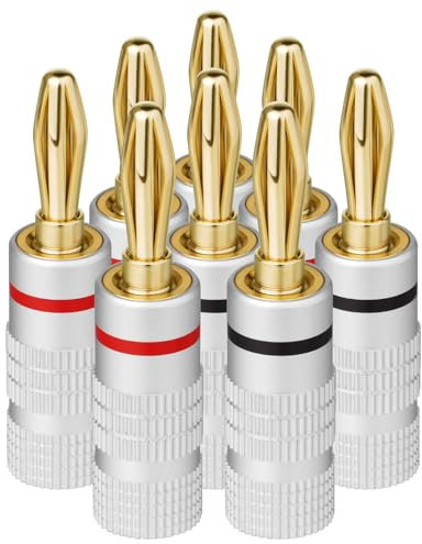 Aolso Clavija Banana Conectores Altavoces, 8 Piezas Conector Banana, 24K Altavoces Enchufe Conectores para Altavoces, Amplificadores y Otros Receptores de Audio (Rouge *4, Noir *4)