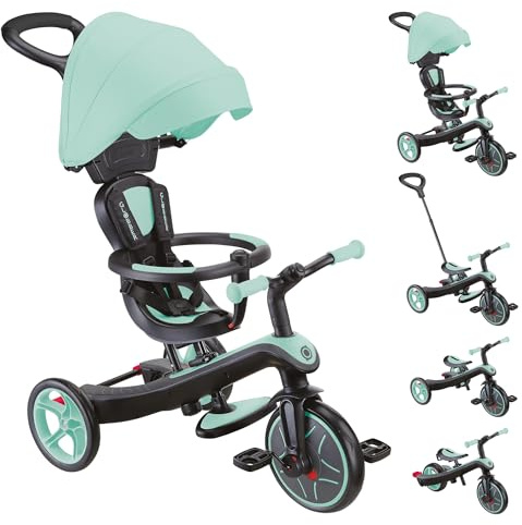 Globber Explorer Trike 4 in 1 Balance Bike Ride with Parent Handle - 10 Months Plus - 2 Year Warranty (Mint)