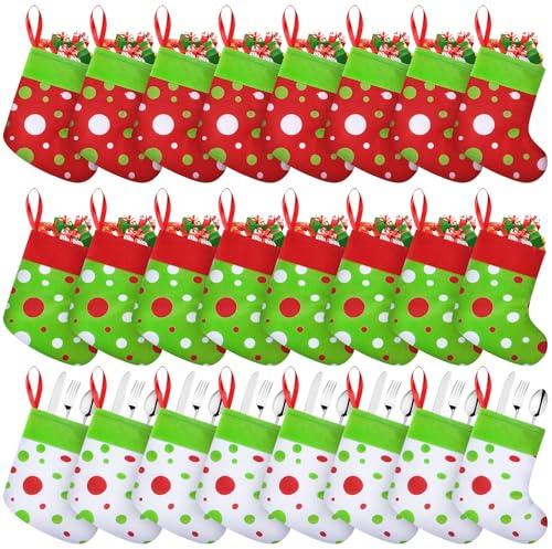 Realspring 24pcs Mini Christmas Stockings Lime Green and Red 6 Inch