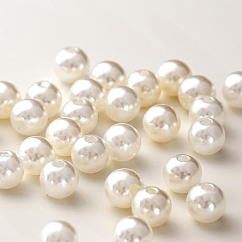 HERZONE Circa 400 perline color avorio per fai da te, 10 mm, rotonde, per creazione di gioielli, artigianato, decorazioni (bianco crema - 10 mm)