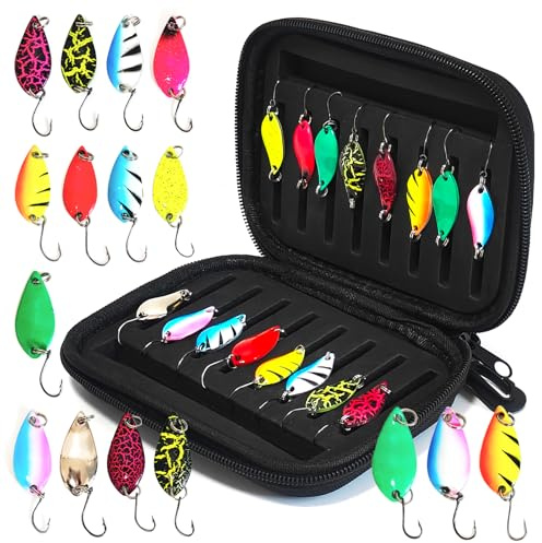Cucchiaini Da Pesca Esche 16 Pezzi Esche Artificiali,Esche Da Pesca, Fishing Set,Esche Per La Pesca Alla Trota,Spoon Trout Area Per Trota, Persico,Luccio Spoon Kit Con Scatola