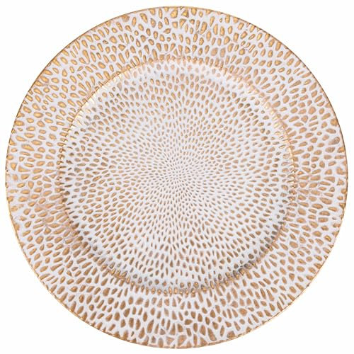 Juego de 6 salvamanteles Ø 33 cm, decoración martillada Blanca y Dorada, Drop
