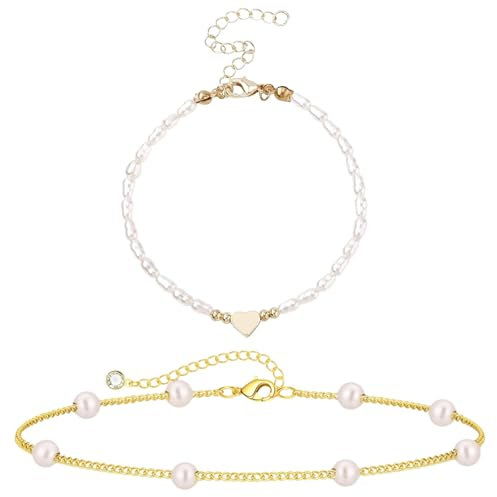 Agogue 2 Stück Perlenarmband, Damen Armband Gold Mit Herz, Eleganter Alltagsschmuck Als Kreatives Geschenk für Frauen