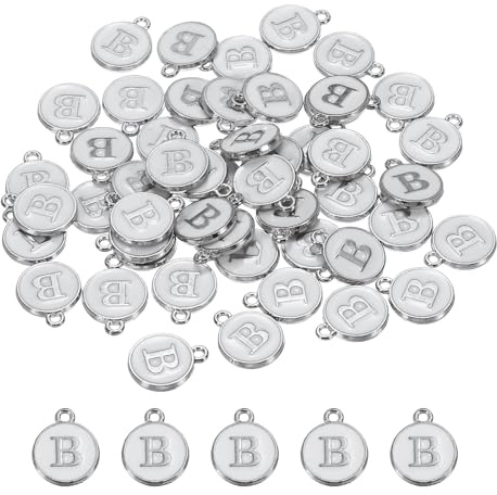 QUARKZMAN Bokstav B emalj bokstavsberlock smycke emalj initial berlock vit berlock för smyckestillverkning, armband, hantverk, förpackning med 50