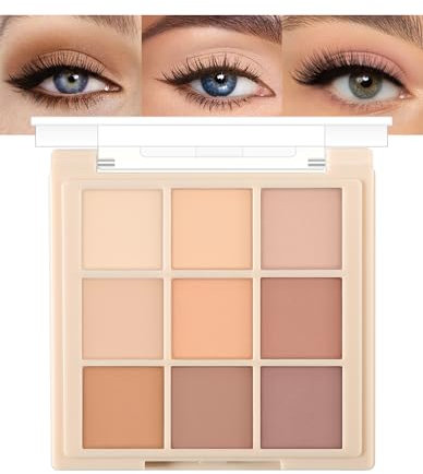 Erinde Paleta de sombras de ojos mate, 9 tonos nude, larga duración, resistente al agua, mate, maquillaje de ojos de larga duración #00