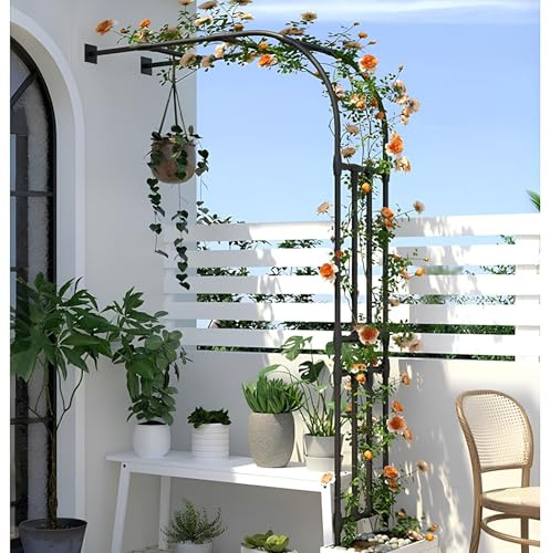 Enrejado de arco de jardín – Medio arco de hierro de 240 cm para plantas trepadoras al aire libre y soporte de rosas, cenador decorativo montado en la pared (blanco, 2,2 x 2,40 m)