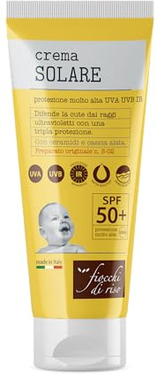 Fiocchi di Riso - Crema SOLARE 50+ - 100ml - PROTEZIONE SOLARE - SPF 50+ - Ideale per difendere la cute dai raggi ultravioletti con una tripla protezione. Con ceramidi e cassia alata.