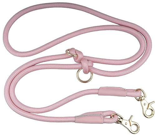 Multifunctional Hands Free Dog Leash 7FT, Nylon Rope Crossbody Shoulder Lead with Poop Bag Holder, Waist Dog Walking Leash for All Breeds (Pink, 7FT x 10mm Leash)