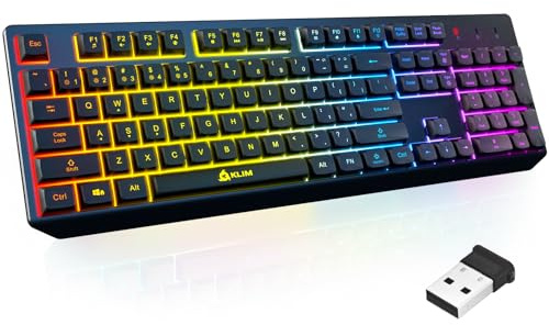 KLIM Chroma Wireless Keyboard – RGB Backlit Gaming, Rechargeable Battery, PC Keyboard, Durable & Water-Resistant, Compatible with PS4, PS5 & Mac - Black
