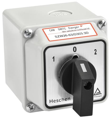 Heschen Universal Rotary Cam Selector Changeover Switch, SZW26-63/D303.3D, 660V 63A, ON-OFF-ON 3 Position, 3 Phase 12 Terminals, with Master Switch Exterior Box,TUV