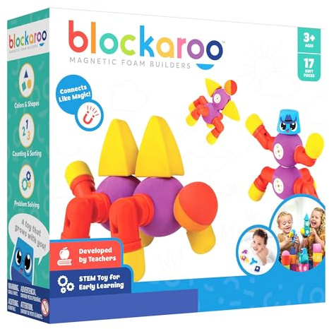 Blockaroo Magnetic Foam Building Blocks - STEM Construction Toy for Girls & Boys, Soft Foam Blocks Develop Early Learning Skills, The Ultimate Bath Toys for Toddlers & Kids - Critter Set