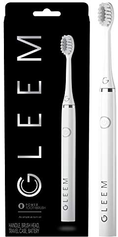 Gleem Battery Power Electric Toothbrush with Travel Case, Soft Bristles, White