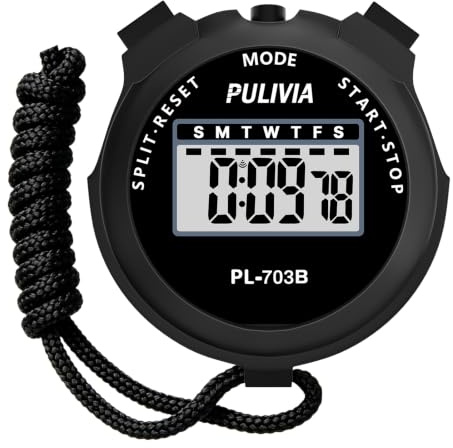 PULIVIA Cronómetro Deportivo con Cronómetro Digital Memoria Dividida, Calendario Reloj de 12/24 Horas con Alarma, Pantalla Grande para Entrenadores Deportivos Entrenamiento Carrera, Negro
