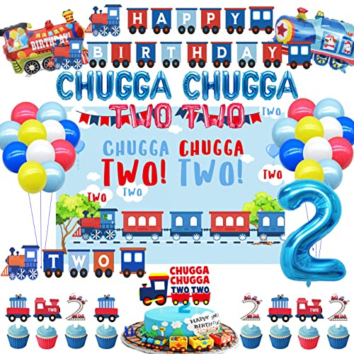 Chugga Chugga Two Two Party Decorations - Train 2nd Birthday Cake Topper & Supplies