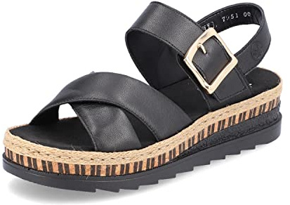 Rieker Women Sandals V7951, Ladies Strappy Sandals,Summer Shoe,Summer Sandal,Comfortable,Flat,Black (Schwarz / 00),40 EU / 6.5 UK