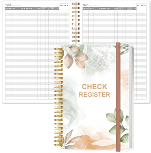 Check Registers for Personal Checkbook - A5 Checkbook Register for Personal Checkbook, Expense Ledger Book for Personal and Small Business, Rose Leaf