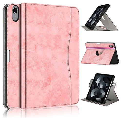 TOPCASE 360° Rotating Case Compatible with iPad Air 11-inch M3 (2025) / M2 (2024), iPad Air 5th (2022)/ 4th Generation (2020) 10.9inch, Cover with Adjustable Stand,Pencil Holder & Shockproof,Pink