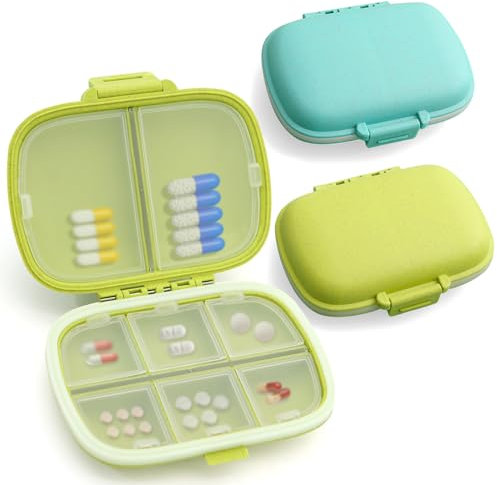 2 Pezzi Organizer per Pillole da Viaggio, Porta Pillole Portatile con 8 Scomparti, Portapillole Portatile da Viaggio, Porta Pillole da Tasca per Viaggi e Uso Domestico, Portapillole da Viaggio