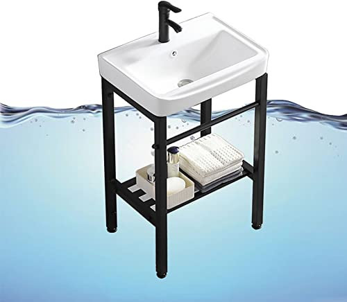 Lavandino per lavanderia da bagno grande Lavello da cucina in ceramica bianco per fattoria, lavelli da balcone rettangolari in ceramica con staffa e kit di scarico per lavanderia,