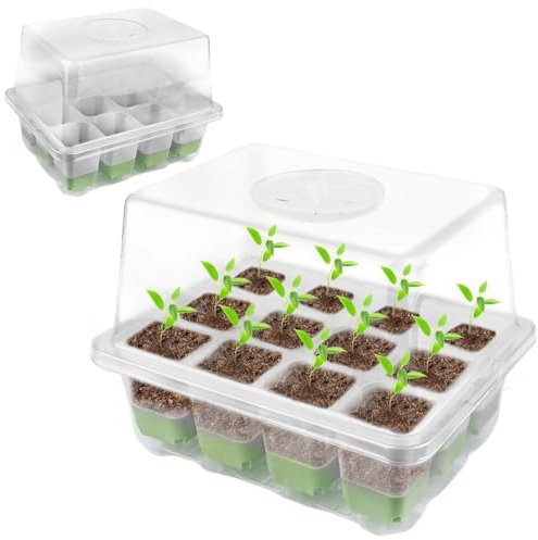 Leikurvo Serre d'intérieur réutilisable avec 12 trous pour plantes et couvercle surélevé - Mini serre pour plantes, herbes, fleurs, légumes et fruits
