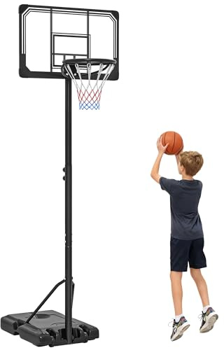 SPORTNOW Canestro Basket a 6 Altezze Regolabili con Base Riempibile e Rotelle, in PC, Acciaio e Poliestere, Nero
