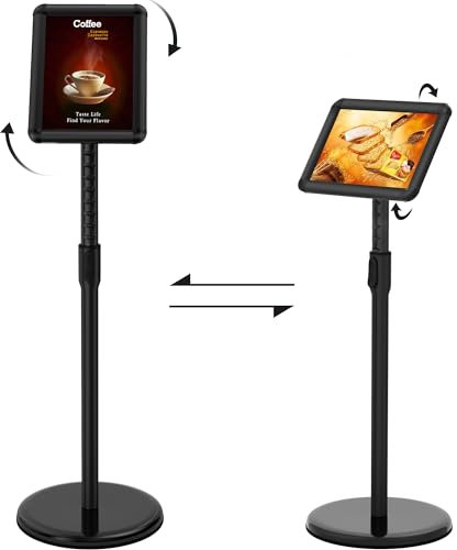 ThrivingTree Infoständer DIN A4 297x210mm Informationsständer Höhenverstellbar Druckknopf Edelstahl Kundenstopper Aufsteller Plakatständer Präsentationsständer Werbeständer (Schwarz, A4)
