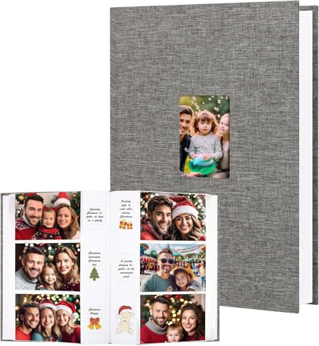 Album fotografico 10x15 450 foto con superficie di scrittura, album fotografico 10x15 copertina in lino con finestra frontale, libro per matrimonio bambini viaggi famiglia immagini bambino (Grigio)