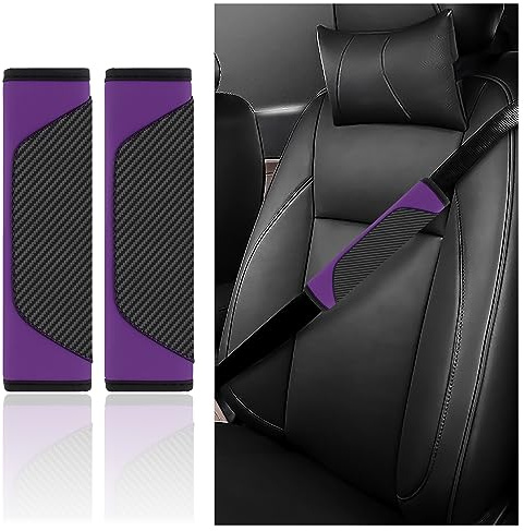 2 Piezas Protector Cinturon Coche Niños,Fibra de Carbono Almohadilla Cinturon Coche para Proteger Los Hombros & Decoracion Coche,Universal Accesorios Coche Interior Funda Cinturon Coche (Morado)