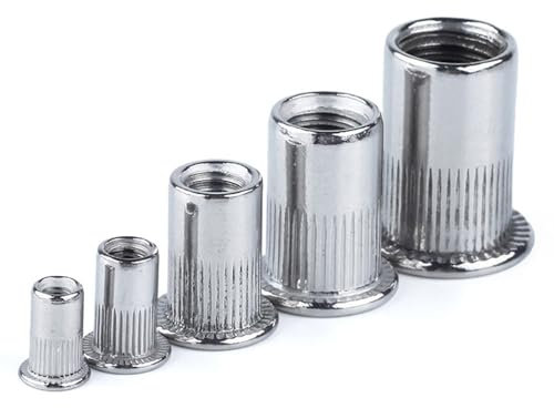 Biglumin Ecrou - Écrous à Sertir Rivet Fileté M5, insert m5 insert fileté ecrou a sertir, Écrou de Rivet Fileté en Acier Inoxydable Tête Plate Ecrou, Rivet Inserts Filetés Pour Métriques.(100 PCS)