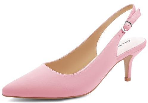 Greatonu Slingback - Zapatos elegantes para mujer, destalonados, con tacón medio de gatito y puntera fina, Rosa oscuro., 39 EU