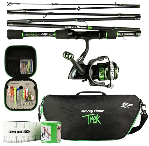 Amundson - Trek Angelrute & Rolle - IM6 Graphit Carbon Rute - Angelset für Camping, Wandern & Kajak - für Süß- und Salzwasser & alle Jahreszeiten geeignet - Für Anfänger & Angler