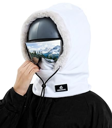 Gisdanchz Passamontagna Sci Moto Scaldacollo Uomo Donna Invernale Balaclava Ski Mask Pile Lana Cappello Berretto Sciarpa Maschera Passamontagna Snowboard Bianco