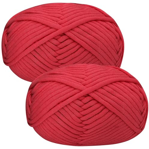 Renyiz Tjockt garn för virkning, 2 x 50 g mjuk tjock ull för nybörjare och Amigurumi-projekt enkel virkning startsats rött garn
