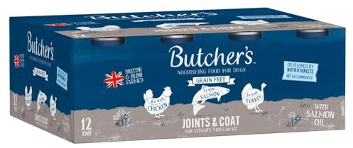 Butcher's Complete Wet Can Grain Free Hypoallergenic Adult Dog Food Joint & Coat Pack 12x390g - Chicken, Salmon & Turkey