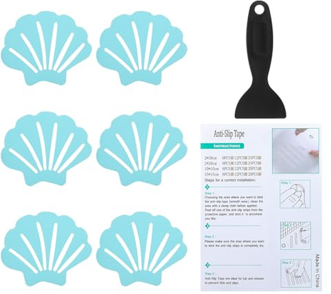 PATIKIL Adesivi Antiscivolo per Vasca 3.54x2.76 Pollici, 6Pz Adesivi Antiscivolo per Pavimento Doccia con Decalcomanie Adesive Raschietto per Vasca Doccia Pavimento Scalinata, Blu