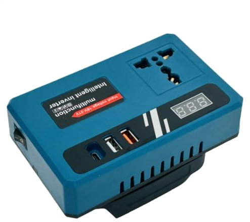 Onduleur DC à AC, onduleur de Puissance extérieure - Convertisseur d'alimentation de l'onduleur de Batterie DC 18V-21V à 220V AC,2 Ports USB et 1 Type-C, Adaptateur de Chargeur Rapide pour la Maison,