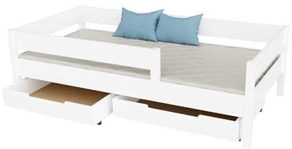 KidsComfort® Kinderbett weiß 180x90 cm mit Schubladen I Babybett mit Schublade I ohne Matratze I Kinder Bett Holz mit Stauraum I Bett Kinder mit Schubladen I Kleinkindbett