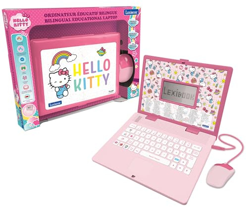 Lexibook, Hello Kitty, Ordinateur Portable éducatif bilingue Anglais/Français, 164 activités de Langue, écriture, mathématiques, logique, Musique et Jeux, Garçons et Filles, JC598HKi1
