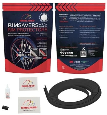 Rimsavers Alloy Wheel Rim Protector – Single Strip (1 Wheel) – DIY Fit for Up to 24 Wheels – Flat-Edged Wheels Rim Protection – 3 Colours Available (Black)