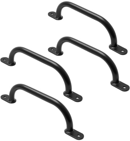 TRIBECCO Klettergriffe Haltegriffe für Outdoor & Indoor Metall Griffe für Spielplatz, Klettergerüst, Spielturm, Hochbett, Leiter und Kletterwand im Kinderzimmer (350 mm Schwarz, 4 Stücke)