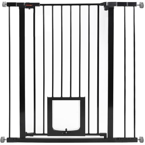 UBRAVOO Barrière de sécurité pour Portes et escaliers, montée sous Pression, sans perçage,Porte en métal à Fermeture Automatique pour Enfants et Animaux de Compagnie (Noir-D, 76-97cm)