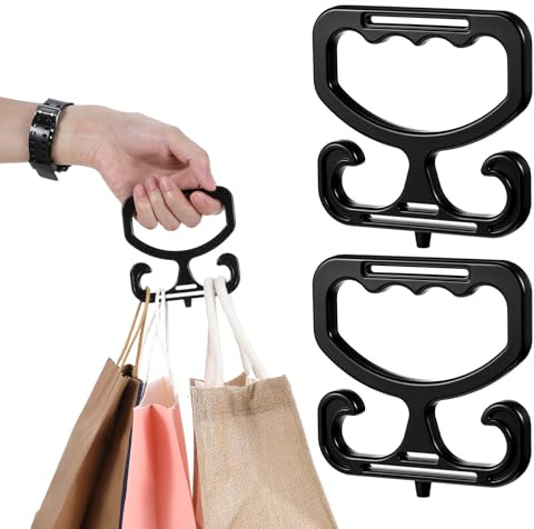 2 Pack Premium Grocery Bag Carrier Handle Heavy Duty Multi Purpose Grocery Shopping Bag Holder Ergonomic Comfortable Grip to Carry Bags, Buckets Shopper Accessories High Capacity Black