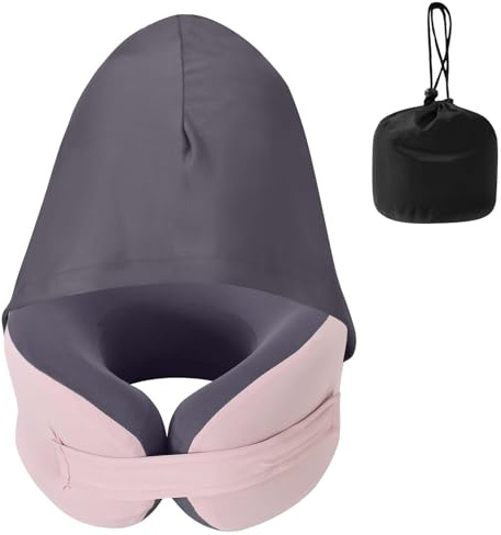 Luxvara Cuscino da Viaggio, Cuscino Collo Memory Foam, Cuscinos Collo Auto con Cappuccio,Include Custodia Chiusura a Strappo Regolabile, per Aereo Auto Treno (Tasso di Ombreggiatura 80%)