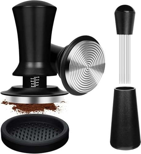 Haelyze Prensador de café de 51 mm, herramienta de distribución y prensa con agujas finas, amperador de café, portafiltros, accesorios para barista y espresso