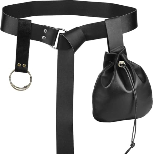 CALFOVERA Conjunto de Bolsa de Cinturón Medieval de Cuero Sintético Negro, Monedero Vikingo Renacentista, Riñonera, Riñonera, Falda, Cinturón de Senderismo, Conjuntos de Botellas de Poción